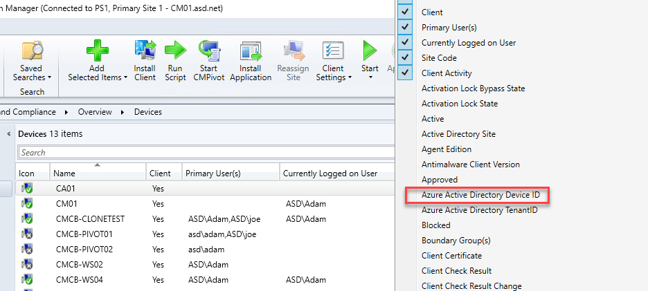 Right Click and Select Azure Active Directory Device ID