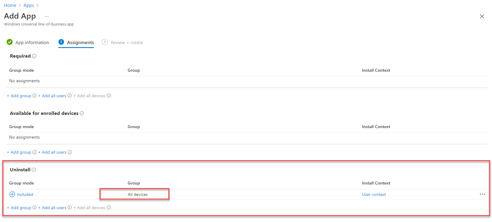 Assign the Uninstall to your Windows 11 devices